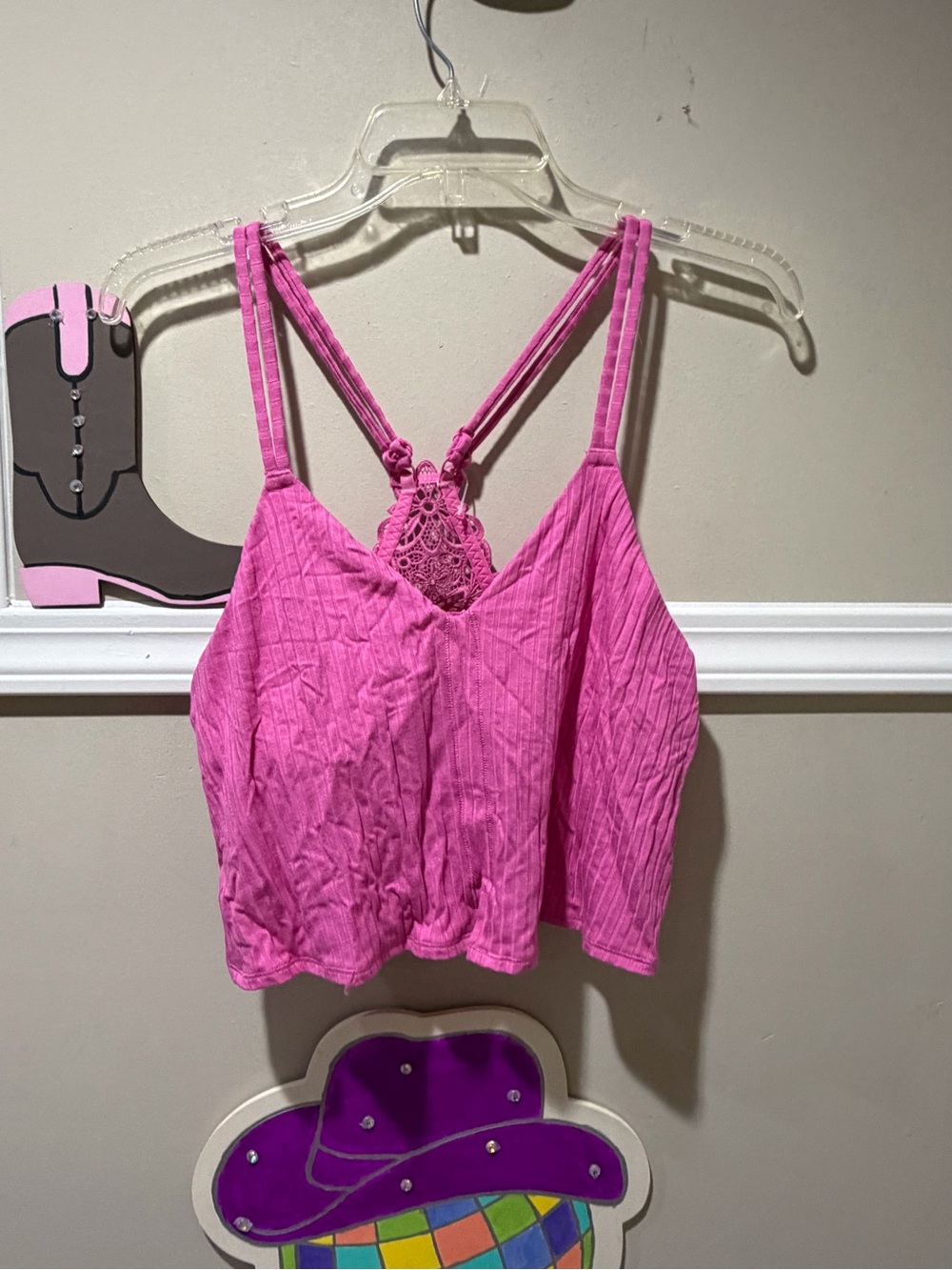 aerie Hot Pink Lace-Back Double Strap Tank